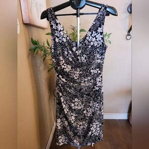 Jones New York Black and White Floral Midi Dress